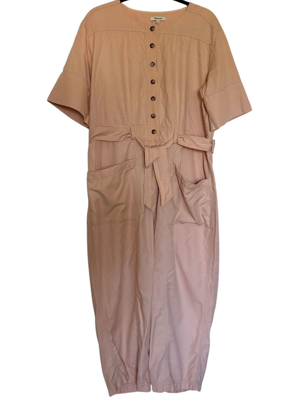 Madewell bashful blush top-stitched utility style coverall jumpsuit, size 14 - Picture 3 of 7